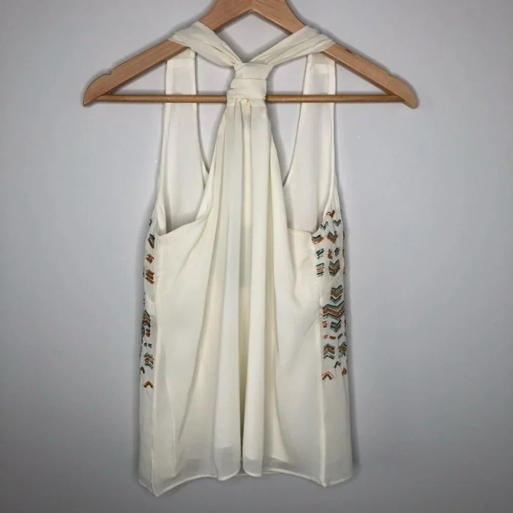 ANTHROPOLOGIE Greylin Ivory Beaded Sheer Racerback Tank Top/Cami Small - Picture 3 of 9